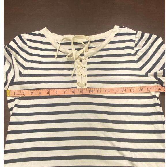 Talbots‎ Brenton Stripe Blue White Short Sleeve Tie Front Tunic 100% Cotton Med - Picture 5 of 6